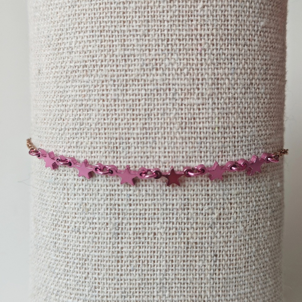 Rose Gold Tone Pink Star Charm Bracelet Chain Link Celestial Y2K Minimalist